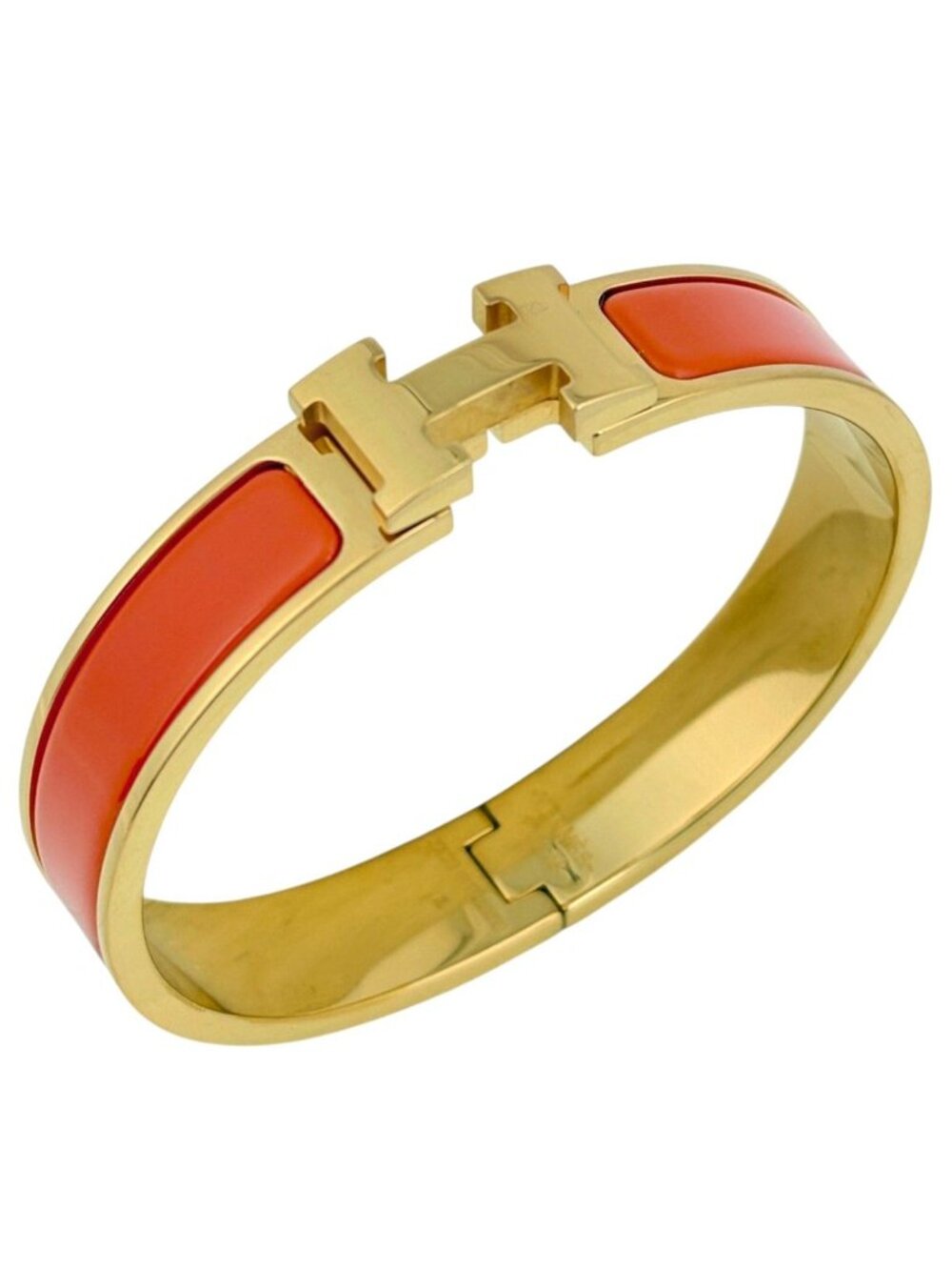 Hermes Clic H Bangle Enamel Bracelet Clac Gold Plated Orange